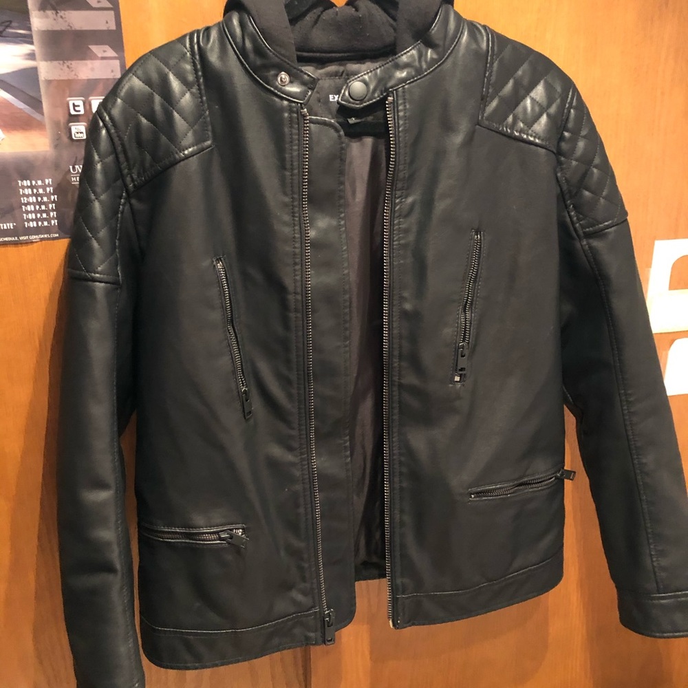 Express for Men Outerwear Leather hoodie Jacket